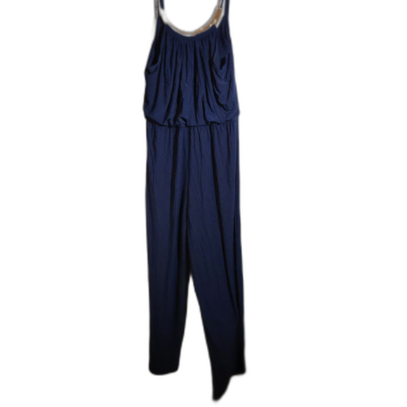 Emma & Michele Jumpsuit Blue Metal Gold Detail Wide Leg Sleeveless - Picture 4 of 5